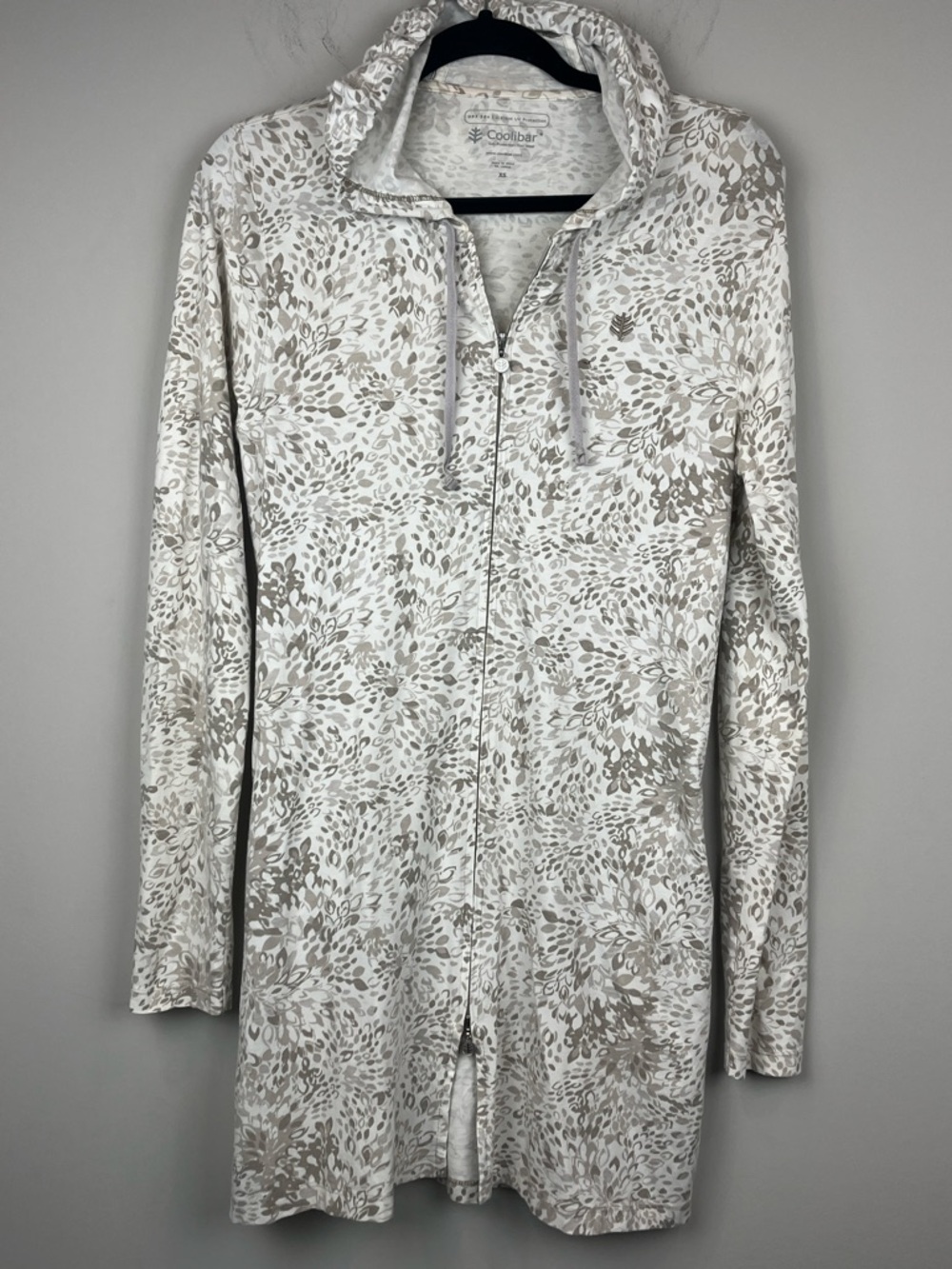 Coolibar UPF 50+ Cover-Up White Beige Floral Zip Hoodie Dress Size XS